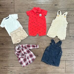 Carter's Baby Boy Outfit Lot 6 Piece Overalls Romper Shorts Set 6M